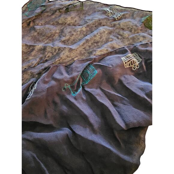 Vintage Y2K ECHO Womens 100% Silk Scarf Dark Blue Embroidered - Picture 5 of 5